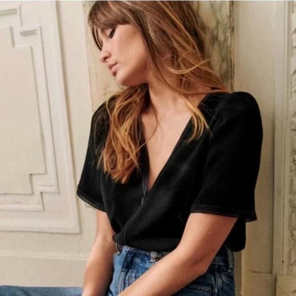 Sezane Valencia Blouse Black - Size 34 - XS/Small - Picture 1 of 8